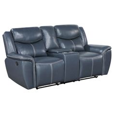 the reclining loveseat has two seats and is made out of grey leather