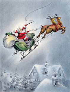 a santa claus sleigh with reindeers in the sky