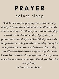 a poem written in black and white with the words prayer before sleep