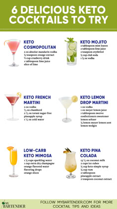 Keto Cocktails Sugar Free Alcoholic Drinks, Sugar Free Alcohol, Low Calorie Alcoholic Drinks, Sugar Free Cocktails, Food For Fitness, Attire Guide, Low Calorie Cocktails, Low Carb Cocktails, Sugar Free Drinks