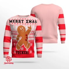 Get ready to spread some holiday cheer (and a few laughs) with our outrageous Ugly Christmas Sweater!
Buy now "Gingerbread Merry Xmas Fuckers Ugly Christmas Sweater Powder Pink" today from our store.
These festive sweaters are designed to be as tacky as they are fun. Featuring eye-catching patterns, bright colors, and