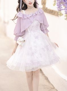 Kawaii Dress Aesthetic, Kawaii Purple Dress, Pastel Style Fashion, Lolíta Headband, Lotila Dress, Cute Purple Dresses, Purple Dress Elegant, Purple Cute Outfits, Dear My Love Clothes