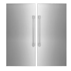 two stainless steel refrigerators side by side