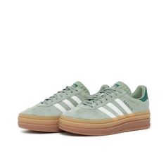 (WMNS) adidas Gazelle Bold 'Silver Green Gum' ID6998 Converse Every Color, Neutral Shoes Aesthetic, Green Hoka Shoes, Cute Womans Shoes, Adidas Samba Colorful, Gazelle Outfit Woman, Aesthetic Sneakers For Women, Gazzeleadidas Outfit, Addidas Outfits Women