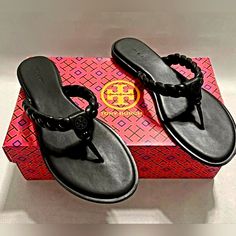 Brand New Tory Burch Braided Benton Thong Sandal Color - Black Size 7.5 But Fits Like A 7 Questions? Leave A Comment Below! Tory Burch Sandal, Pink Flip Flops, Leopard Sandals, Miller Sandal, Tory Burch Sandals, Rubber Sandals, Wedge Heel Sandals, Tory Burch Miller, White Sandals