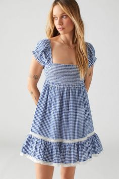 Marseille Gingham Smocked Mini Dress | Nuuly Rent Blue Butterfly Dress, Blue Gingham Dress, Smocked Mini Dress, Tiered Mini Skirt, Butterfly Dress, Urban Dresses, Urban Outfitters Dress, Gingham Dress, Plaid Dress