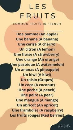 Basic French for Beginners
French Fruit Names French Travel Phrases, Fruit Names, French Worksheets