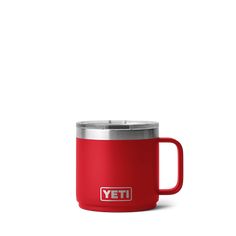 a red yeti mug with the word yeti on it