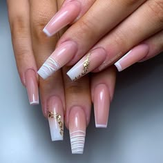 Classy Baddie Nails Coffin, Graduation Nail Art 2023, French Tip Nail Art Coffin, Square Delicate Nails, Lay Over Nails, New Set Acrylic Nails, Glamorous Nails Designs, Natural Acrylic Nails With Design, 2 Tone Nails Designs