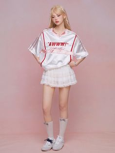 ❤oversized loose sporty top + long pants❤︎ ⚠This item will take 15 days to ship. Sporty Poses, Girly Sporty Outfits, Y2k Athleisure, Girly Streetwear, Bubble Outfit, Feminine Streetwear, Sanrio Fashion, Sporty Streetwear