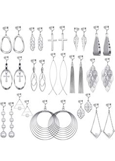 a bunch of different types of earrings are shown in this image, with the same size and shape