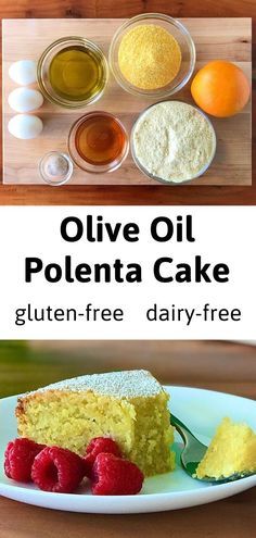 an image of olive oil and polenta cake with gluten free dairy - free