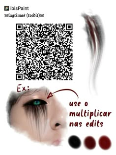 an image of a woman's face with long hair and green eyes, next to a qr code