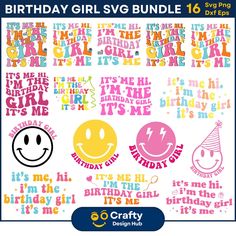 the birthday girl svg bundle is available for use on crafts and papercrafting