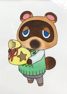 a drawing of a teddy bear holding a star shaped object in his hand and wearing a sweater