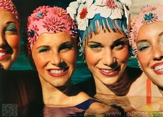 Sunday Kind Of Love, Bathing Cap, Synchronized Swimming, Style Bubble, Three Women, Swim Caps