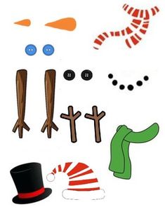 an assortment of items that include hats, scarves and canes are arranged on a white background