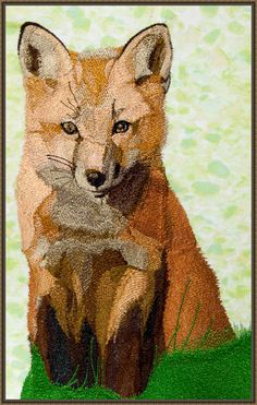 a painting of a fox sitting in the grass