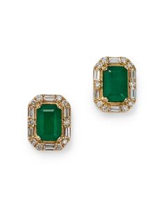 Bloomingdale's Emerald & Diamond Halo Stud Earrings in 14K Yellow Gold - 100% Exclusive Emerald Duo Earrings, Green Emerald Jewelry, Emerald Studs, Baroque Wedding, Fine Jewelry Earrings, Emerald Stud Earrings, Emerald Green Earrings, Halo Stud Earrings, Emerald Earrings Studs