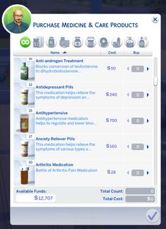 an image of the purchase page for medicine products