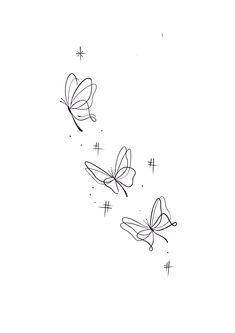 three butterflies flying in the sky with stars