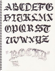 an old english alphabet is shown in black ink on a white paper with the letters and numbers