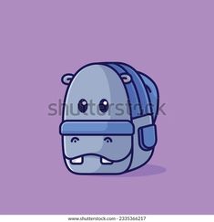 a cartoon hippo face with a blue backpack on it's back