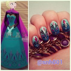 oooo, disney nails inspired by Frozen Elsa's coronation dress. Me likey! Disney Frozen Art, Princess Nail Art, Nails Disney, Coronation Dress, Wedding Manicure, Frozen Art, Nails Inspired, Art Designs Ideas