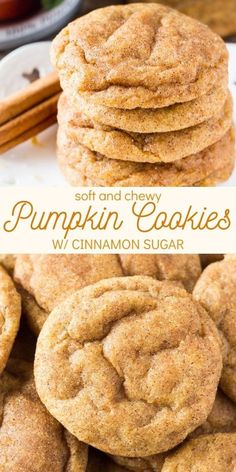 soft and chewy pumpkin cookies with cinnamon sugar are the perfect treat for fall or halloween