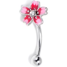 Product Details16 Gauge 5/16 Clear Gem Perfectly Pink Flower Curved Eyebrow Ring Look as perfectly pink as you could want with this 16 gauge floral eyebrow jewelry. It is made with an 8mm durable 316L surgical grade stainless steel curved barbell with a 3mm bottom ball end. The top end features a flower charm, inlaid in shades of pink and features a clear gem at the center. It is further embellished with textured detailing around the center. You can even rock it in multiple piercings including eyebrow, rook, and some daith piercings. Get in the pink with this colorfully floral cartilage piercing jewelry. Specifications: 16 Gauge (1.2mm), 5/16" (8mm), 316L Surgical Grade Stainless Steel Curved Barbell, 3mm Bottom Ball End  | Eyebrow Rings - No Matter The Pierced Style You Choose To Rock In Cute Eyebrow Piercing Jewelry, Eyebrow Ring Piercing, 16 Gauge Earrings, Eyebrow Piercing Jewelry, Eyebrow Rings, Curved Eyebrows, Daith Piercings, Eyebrow Jewelry, Cool Ear Piercings