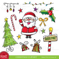 christmas illustrations with santa clause and candy canes