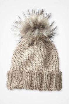 Chateau-style fun, in a two-tone chunky knit with a fluffy faux-fur pom-pom on top. | Women's Cozy Cabin Hat - Navy Chateau Style, Faux Fur Pom Pom, Cozy Cabin, Fur Pom Pom, Chunky Knit, Hat Fashion, Knitted Hats, Two Tone, Cool Style