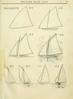 an old book with drawings of sailboats on it's pages and instructions for how to use them