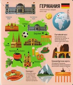 an illustrated map of the country of germany with all its major landmarks and attractions in english