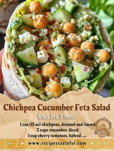 a wrap filled with cucumber and chickpea salad