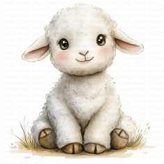 a watercolor painting of a sheep sitting on the ground with its eyes wide open