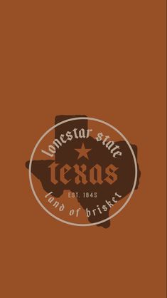 the texas state logo is shown on an orange background with brown and white lettering that reads,