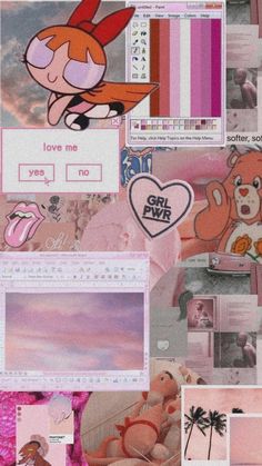 a collage of photos with pink and purple colors, including an image of a teddy bear