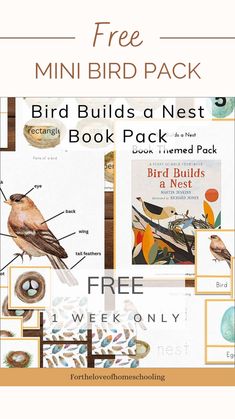 a bird sits on top of a book cover with the words free mini birds nest