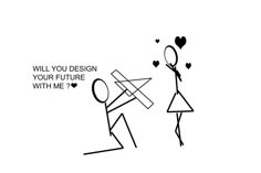 a cartoon drawing of two people holding hands with the caption will you design your future with me?