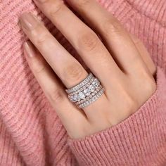 Brand New! Stamped 925 Simulated Diamonds Set Includes 5 Rings Good Quality Very Cool Ring Sets For Women, خواتم خطوبة, Engagement Ring Sets, Fancy Diamond Ring, Ring Rosegold, Diamond Rings Design, Gold Rings Fashion, Gold Ring Designs, Wedding Engagement Ring