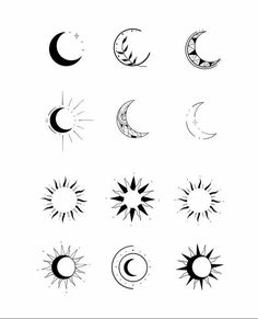 the sun, moon and stars are drawn in black ink