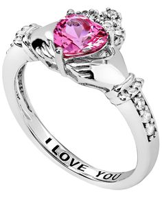 Make a promise of love with this "I love you" Claddagh message ring with Created pink and white sapphire. Macy's Pink Jewelry For Anniversary, Barbie Stuff, White Sapphire, Pink And White, Heart Ring, Of Love, I Love You, Sapphire, Love You