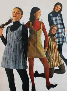 Dress Over Turtleneck, Moda Z Lat 70., Decades Fashion, Teen Fashion Trends, Fashion 1970s, Fashion 70s, 70s Women