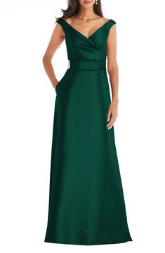 Alfred Sung Off the Shoulder Satin Gown | Nordstrom Dessy Collection, Alfred Sung, Trumpet Gown, Infinity Dress, Dress Order, Full Circle Skirts, Pleated Bodice, Satin Gown