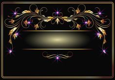 an elegant gold frame with flowers and leaves on black background - kosten stock - grafit