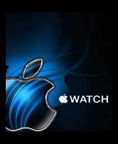 an apple logo with the words watch on it in front of a dark blue background