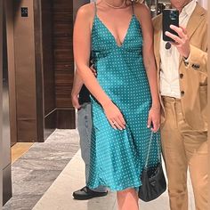 Lightweight Silk Midi Dress. Polka Dots. Criss Cross Adjustable Straps In Back. Zipper On Side. Size S Green Polka Dot, Silk Midi Dress, Criss Cross, Polka Dot, Polka Dots, Midi Dress, Dots, Dress Es, Dresses Skirts