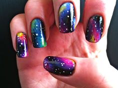 Galaxy Nails: Tutorial here Galaxy Nails Tutorial, Galaxy Nail Art, Space Nails, Fingernail Designs, Galaxy Nails, Sinful Colors, Colorful Nails, I Love Nails, Cute Nail Art