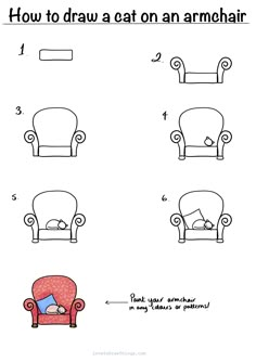 how to draw an arm chair with pictures on the back and arms, in different ways